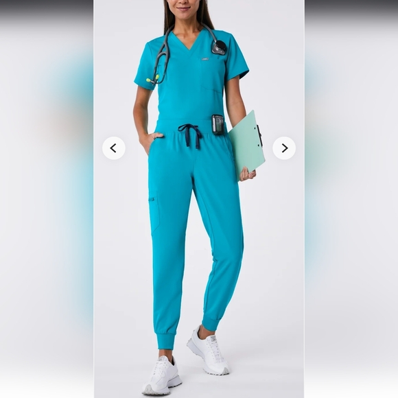 Figs Zamora Jogger Scrub Pants Catarina Top Set In Teal NWOT - Picture 1 of 16